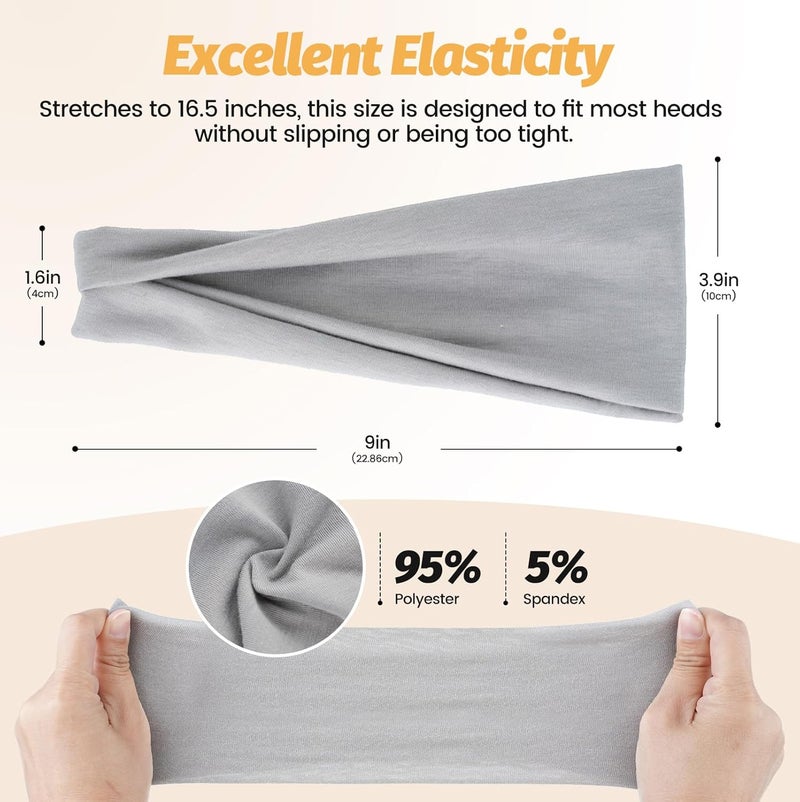 HSEM Headbands for Women - 6 Pack Wide Elastic Hair Bands | Stretchy Sweatbands Hair Bands | Soft Sports Thin Head Bands | Non-Slip Accessories Bands for Fashion, Washing Face, Workouts, Yoga, Daily Use - Image 2